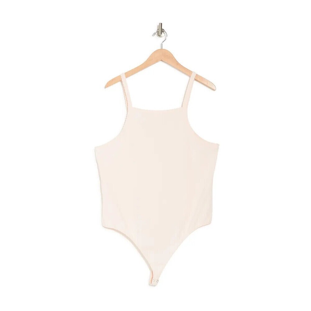 BP Women's Cotton Blend Picot Trim Ribbed Bodysuit In Light Pink Size 2X